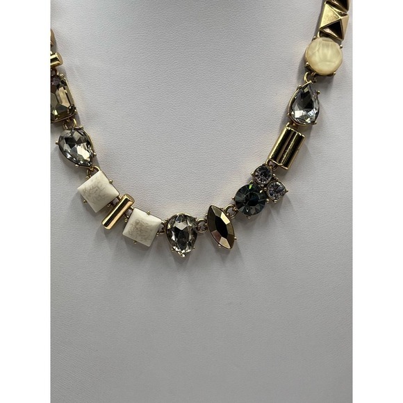 J. Crew Factory Natural Stone Rhinestone Parade Gold Tone Necklace - Picture 2 of 16